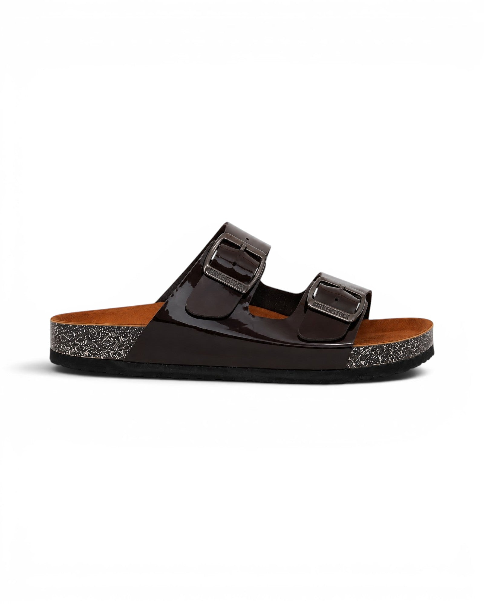 Slippers leather Glossy flat Double strap with buckles SL-232