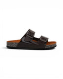 Slippers leather Glossy flat Double strap with buckles SL-232