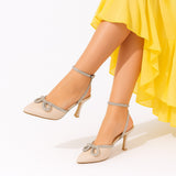 Shoe Heel Satin With Bow F-21