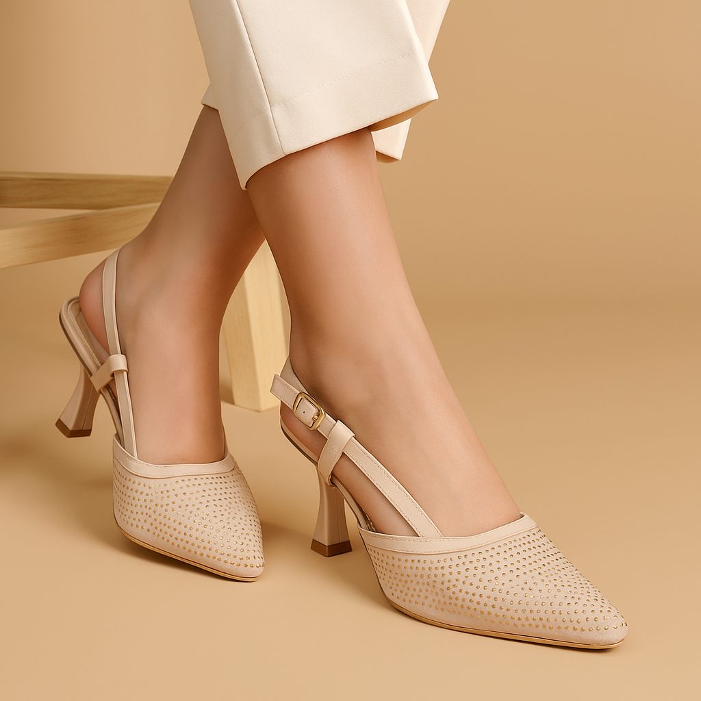 Shoes Heels Leather With Sequined F-32