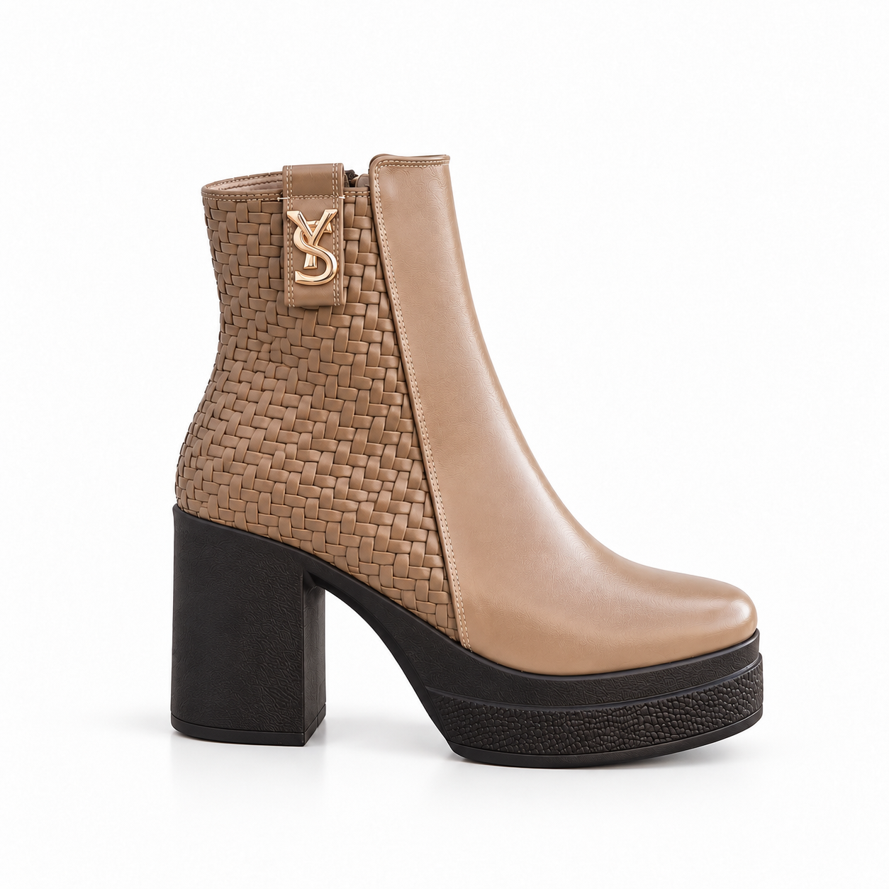Ankle Boot Leather High heel With braided side details E-115
