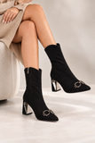 Ankle Boots Suede With a Geometric Heel And a Front Accessory L-117