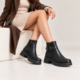 Women's Leather Ankle Boot with Thick Heel and Side Zipper with Episodes G-68