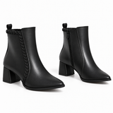 Ankle Boot Leather Mid Heel Adorned with a side fabric braid R-33