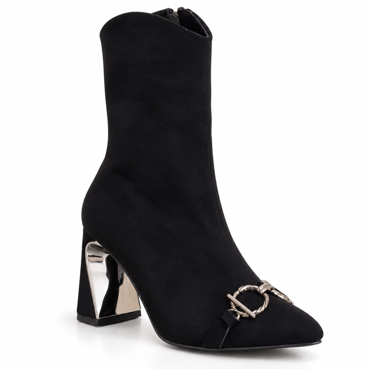 Ankle Boots Suede With a Geometric Heel And a Front Accessory L-117