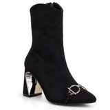 Ankle Boots Suede With a Geometric Heel And a Front Accessory L-117