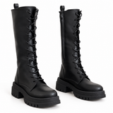 Long Boot Mid Heels Leather With zipper and laces LB-53