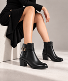 Ankle Boot Heels Leather With Buckle  R-18