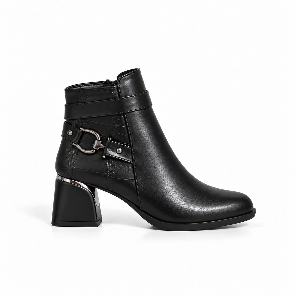 Ankle Boot Women's Leather Mid Heel With side belt R-31