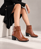 Ankle Boot Heels Leather With Buckle  R-18