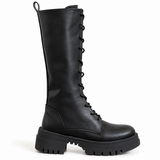 Long Boot Mid Heels Leather With zipper and laces LB-53