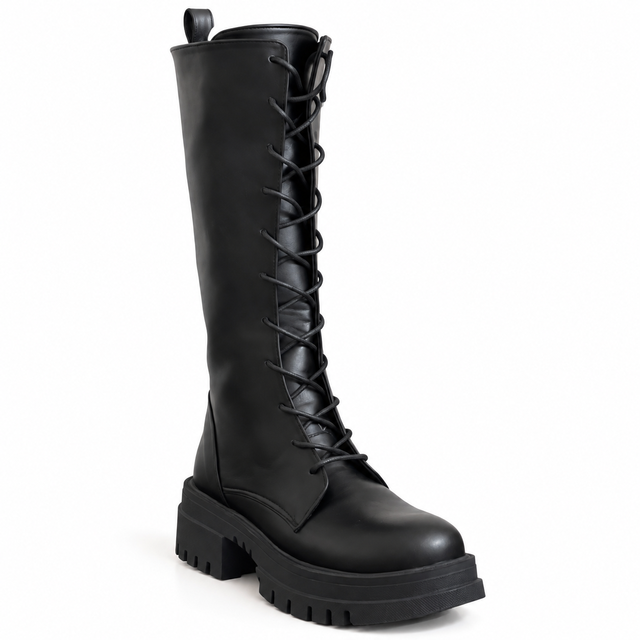 Long Boot Mid Heels Leather With zipper and laces LB-53