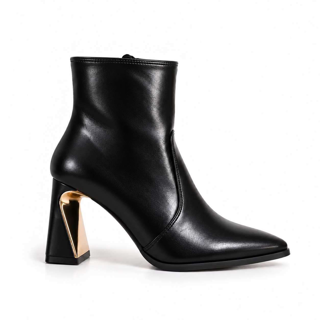 Ankle Boot Women’s Leather With Distinctive Heel and Gold Accessory L-122