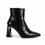Ankle Boot Women’s Leather With Distinctive Heel and Gold Accessory L-122