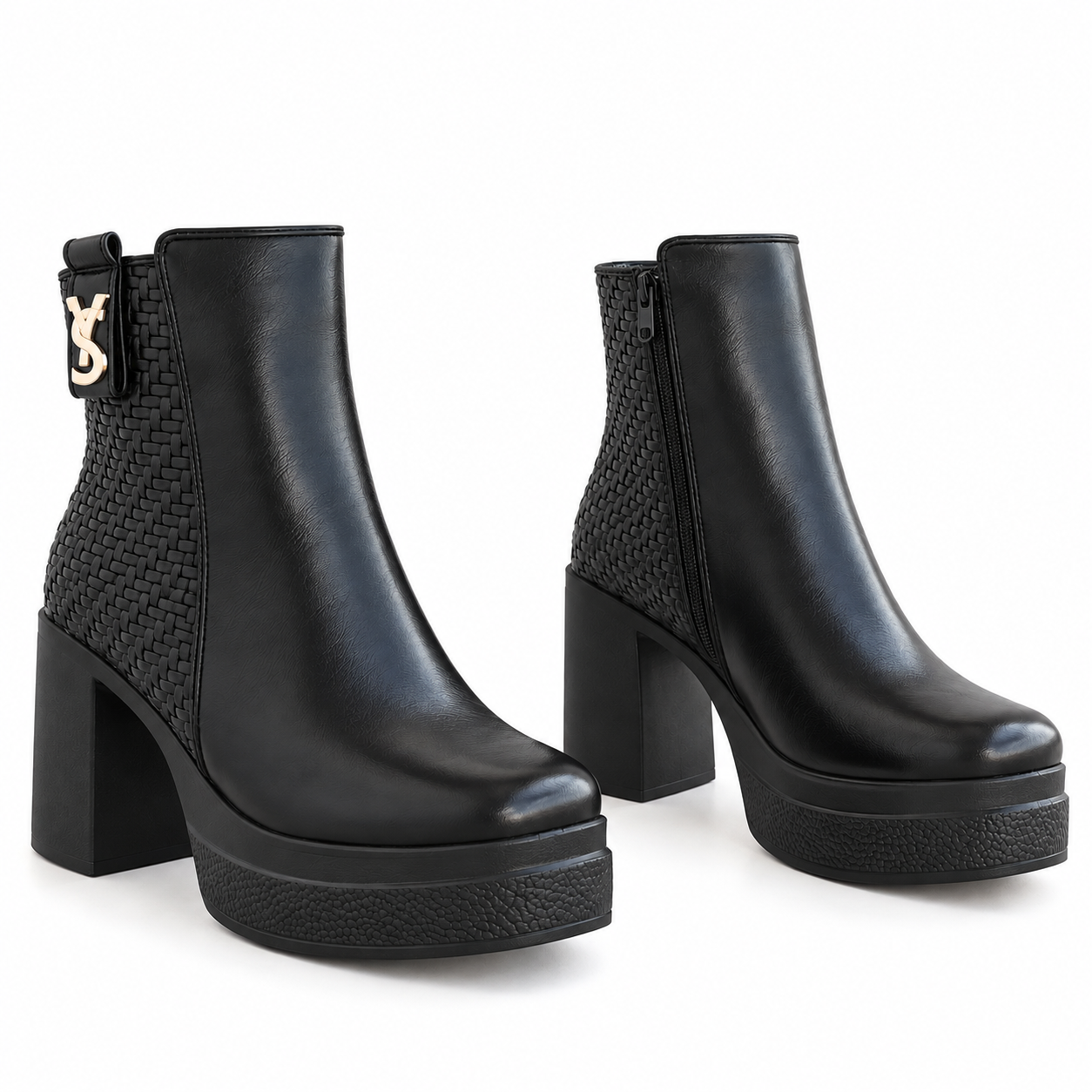 Ankle Boot Leather High heel With braided side details E-115