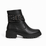 Ankle Boot Leather Mid Heel With a metal buckle and a belt adorned with studs G-69