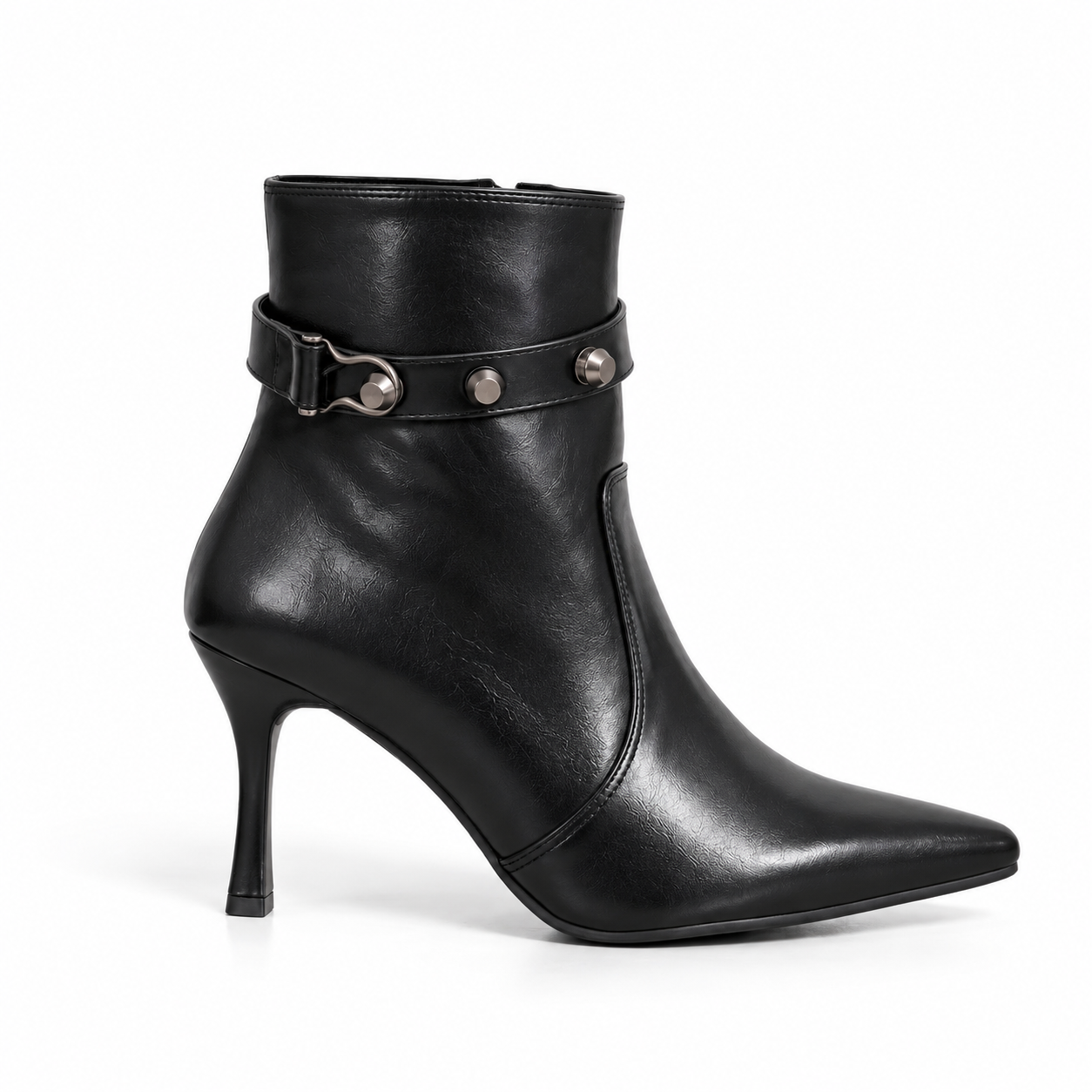Ankle Boot Leather Thin Heel And a belt with metal accessories L-123