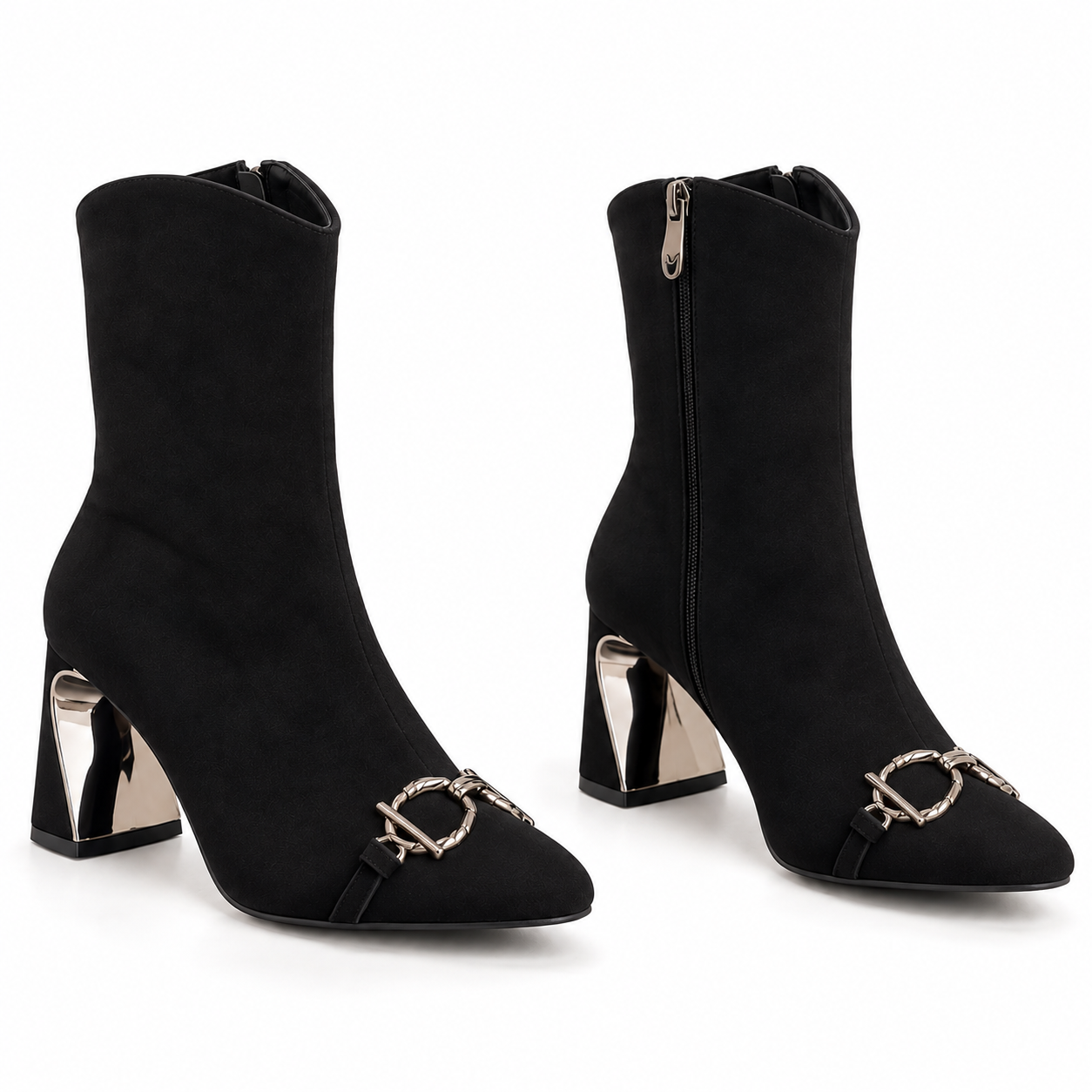 Ankle Boots Suede With a Geometric Heel And a Front Accessory L-117