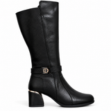 Long Boot Mid Heels And embossed leather details and a belted strap with a buckle LB-55