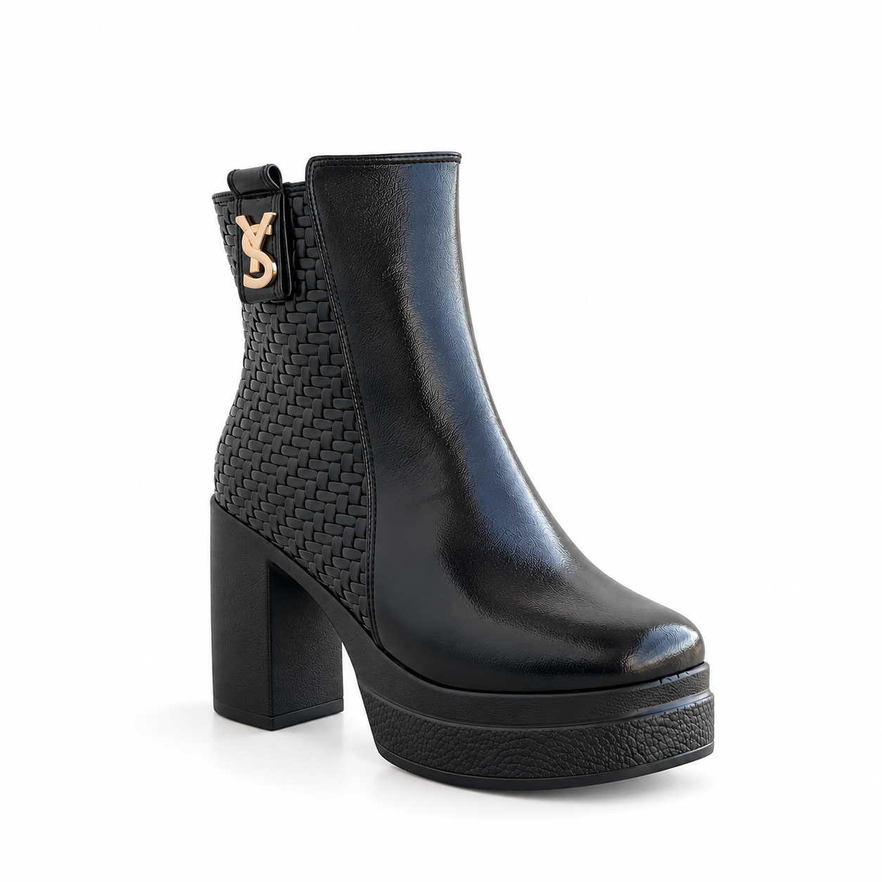 Ankle Boot Leather High heel With braided side details E-115
