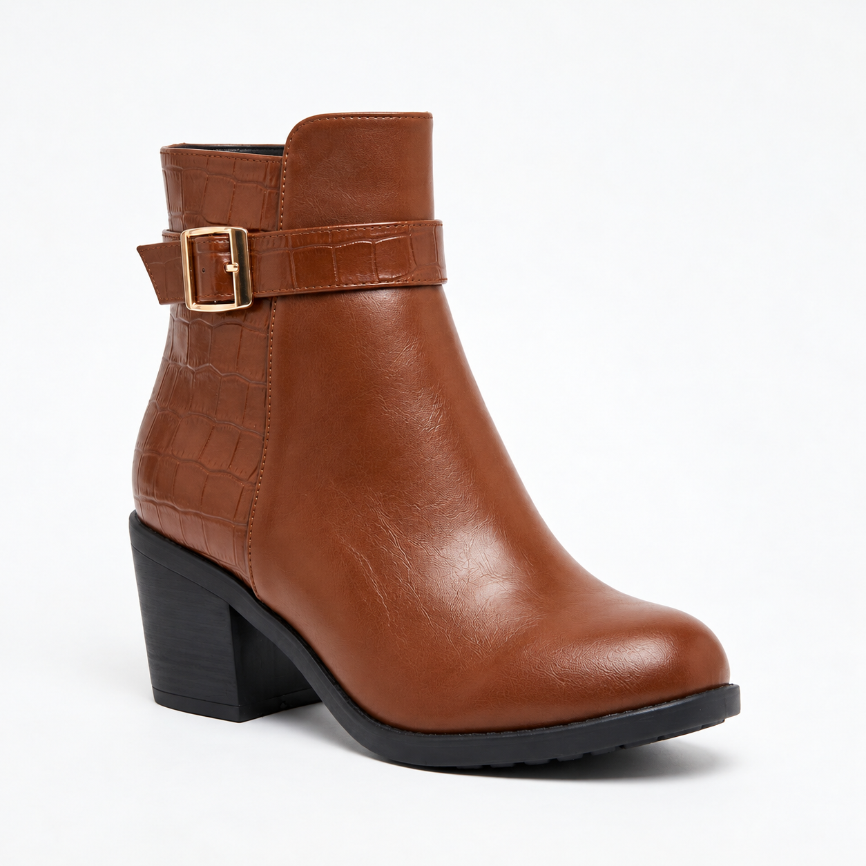 Ankle Boot Heels Leather With Buckle  R-18