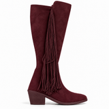 Long Boot Suede Mid heel With and long side fringes LB-59