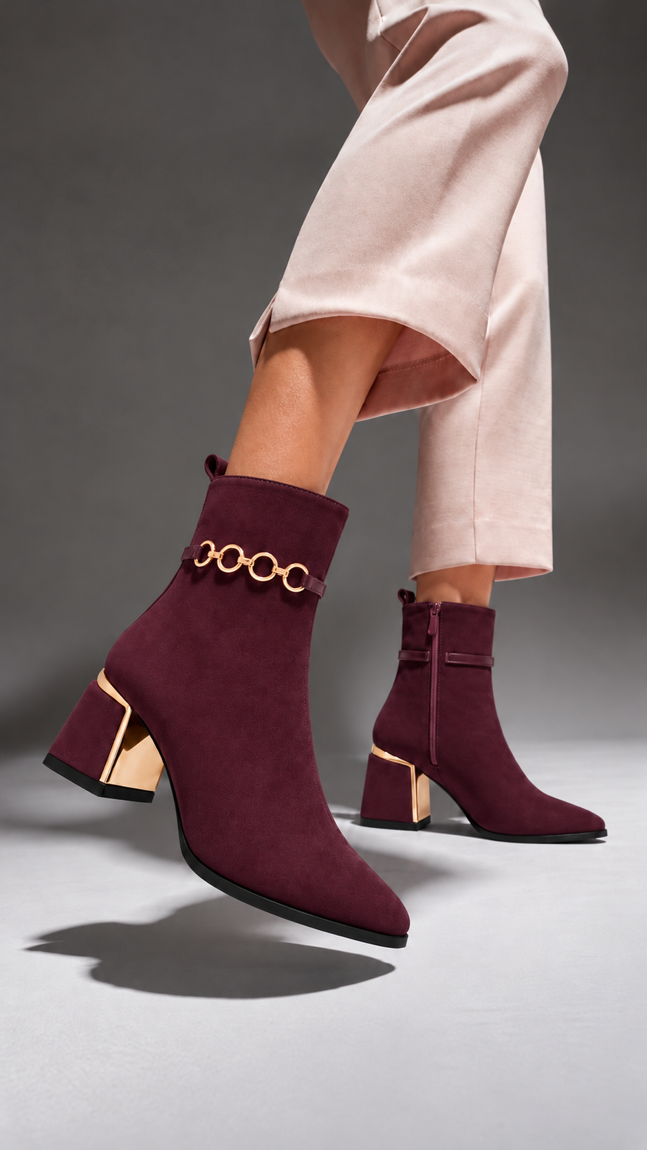 Ankle Boot Suede Mid heel winter With gold-ring accessories R-36