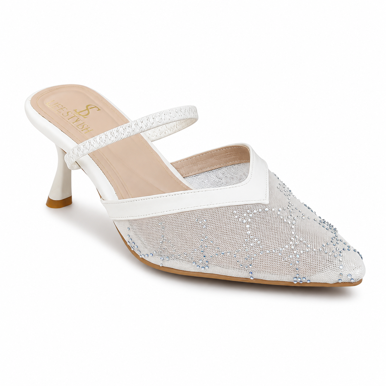 Shoes Heels Mesh Embroidered With Strap Elastic F-626