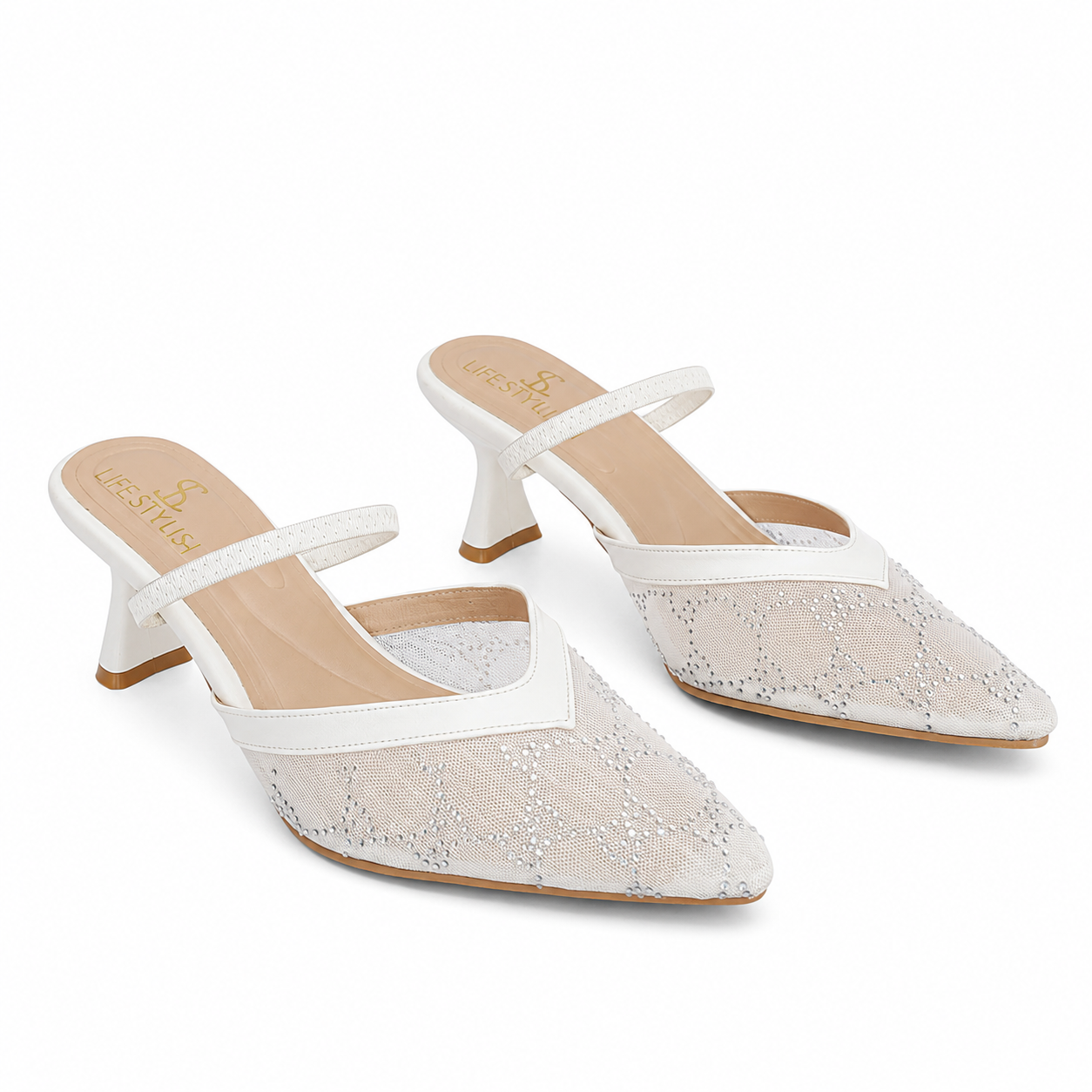 Shoes Heels Mesh Embroidered With Strap Elastic F-626