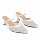 Shoes Heels Mesh Embroidered With Strap Elastic F-626