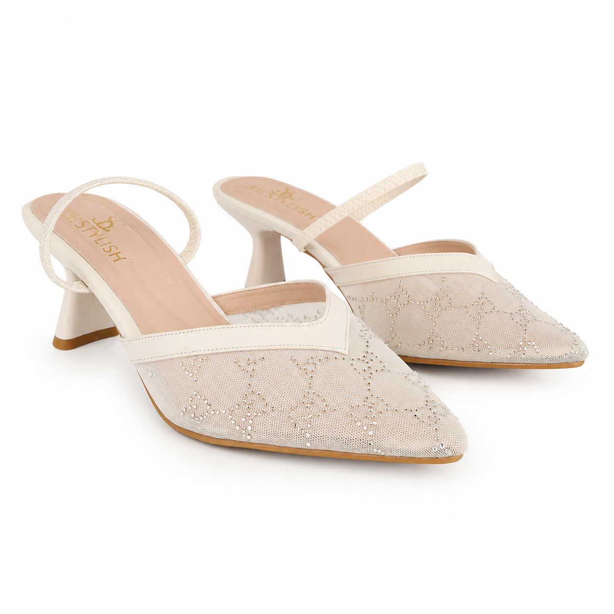 Shoes Heels Mesh Embroidered With Strap Elastic F-626