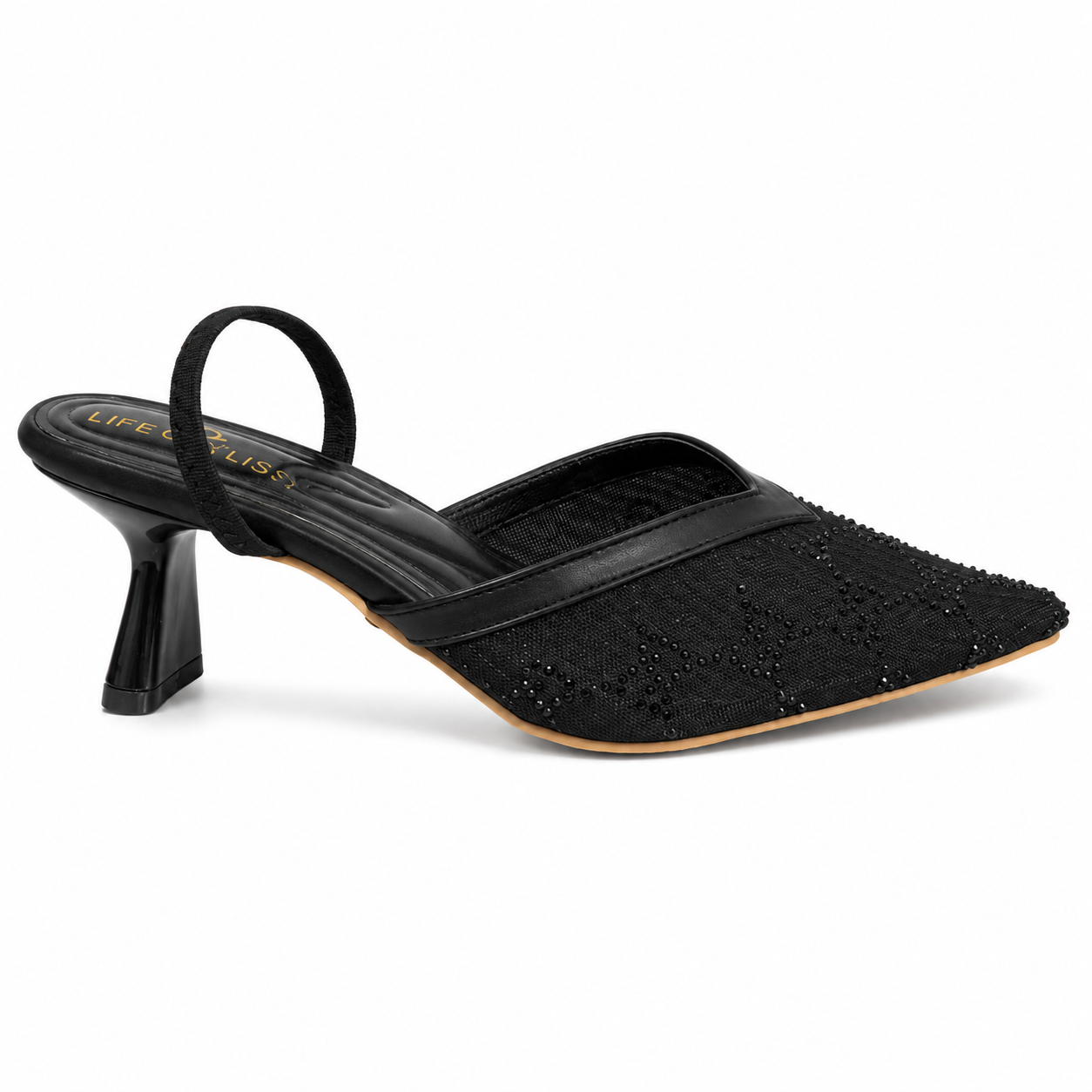 Shoes Heels Mesh Embroidered With Strap Elastic F-626