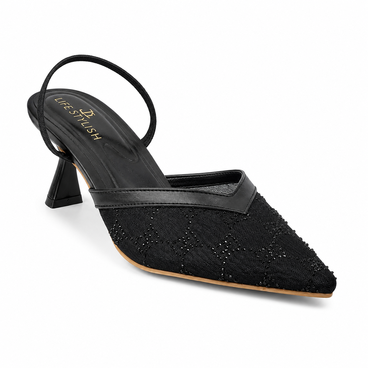 Shoes Heels Mesh Embroidered With Strap Elastic F-626