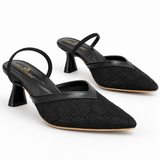 Shoes Heels Mesh Embroidered With Strap Elastic F-626
