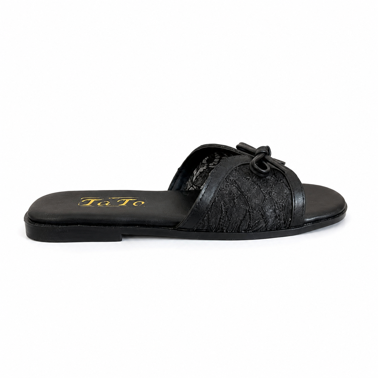 Slipper Flat Leather And  Dentelle With Bow SL-250
