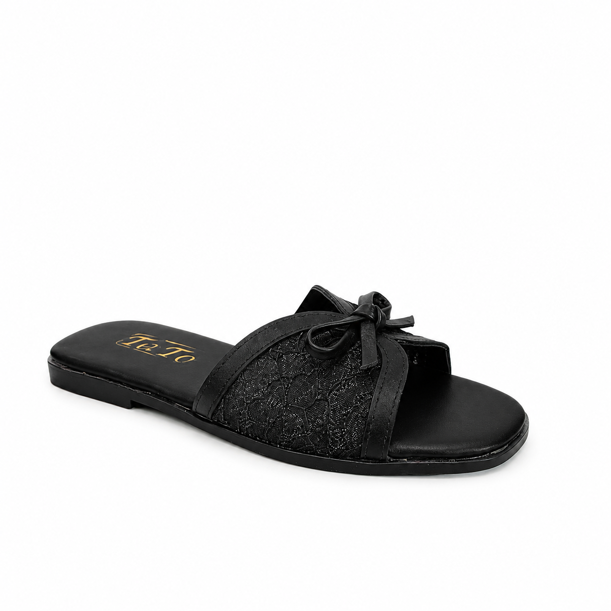 Slipper Flat Leather And  Dentelle With Bow SL-250