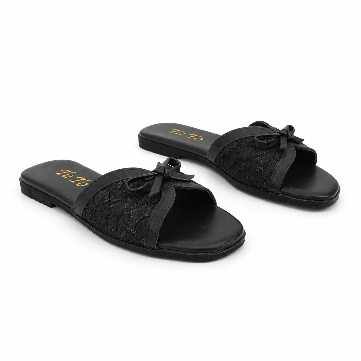 Slipper Flat Leather And  Dentelle With Bow SL-250