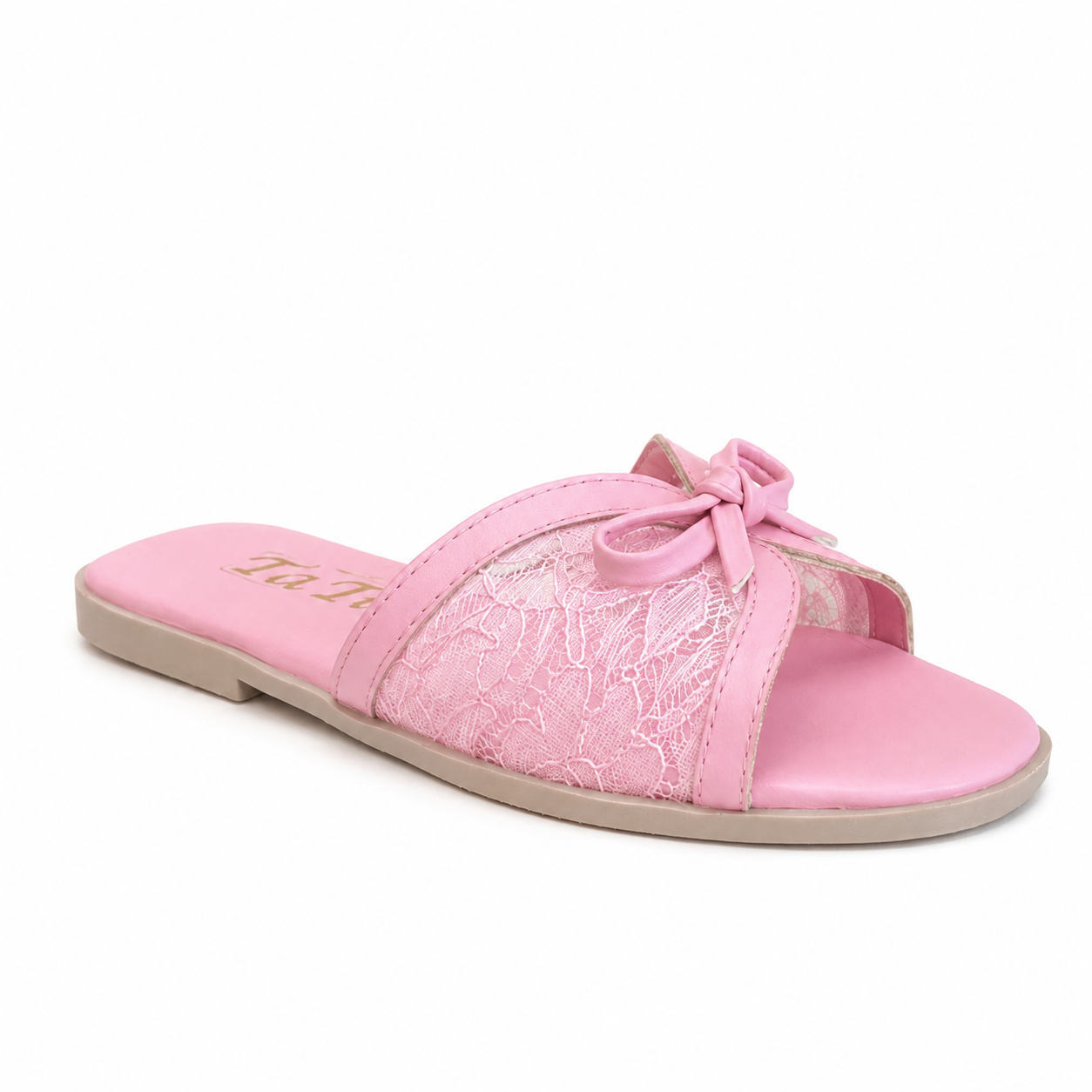 Slipper Flat Leather And  Dentelle With Bow SL-250