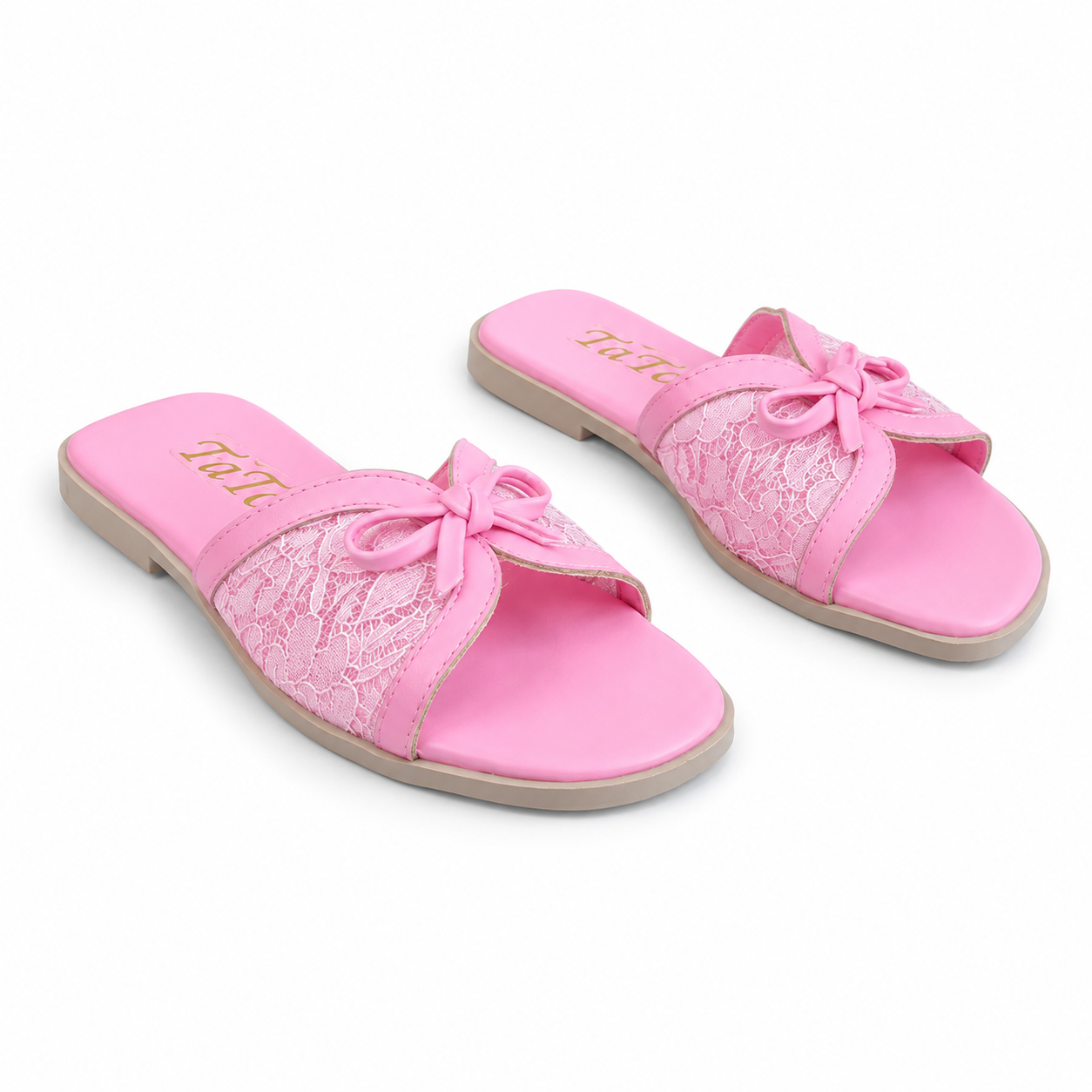 Slipper Flat Leather And  Dentelle With Bow SL-250