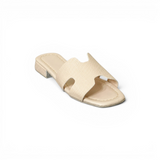 Slippers flat leather Stylish with the letter H - SL-230