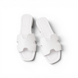 Slippers flat leather Stylish with the letter H - SL-230