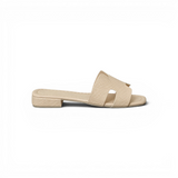 Slippers flat leather Stylish with the letter H - SL-230