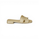 Slippers flat leather Stylish with the letter H - SL-230