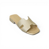 Slippers flat leather Stylish with the letter H - SL-230
