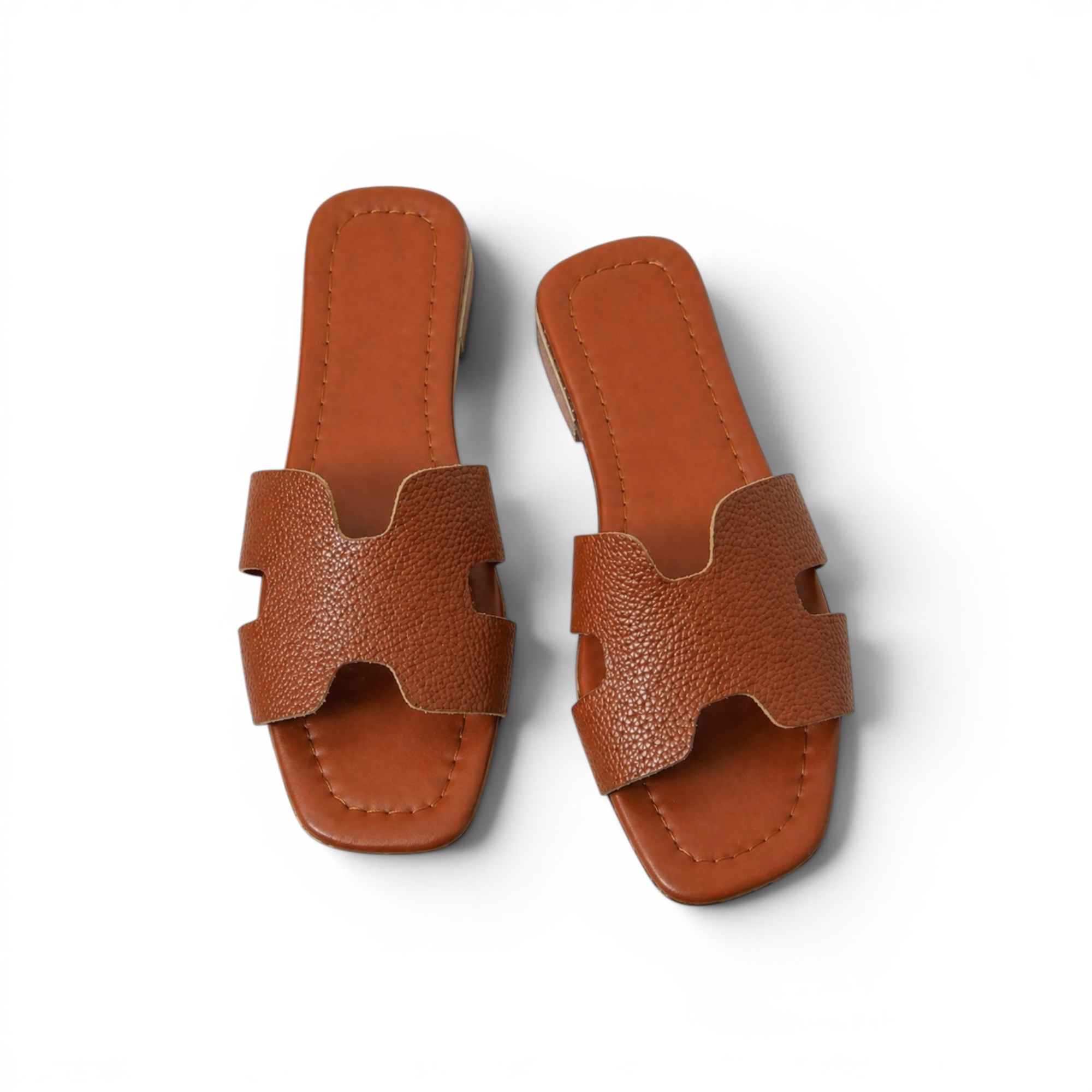 Slippers flat leather Stylish with the letter H - SL-230