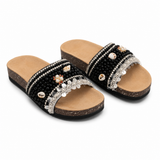 Slippers flat decorated with pearls and shells SL-263