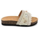 Slippers flat decorated with pearls and shells SL-263