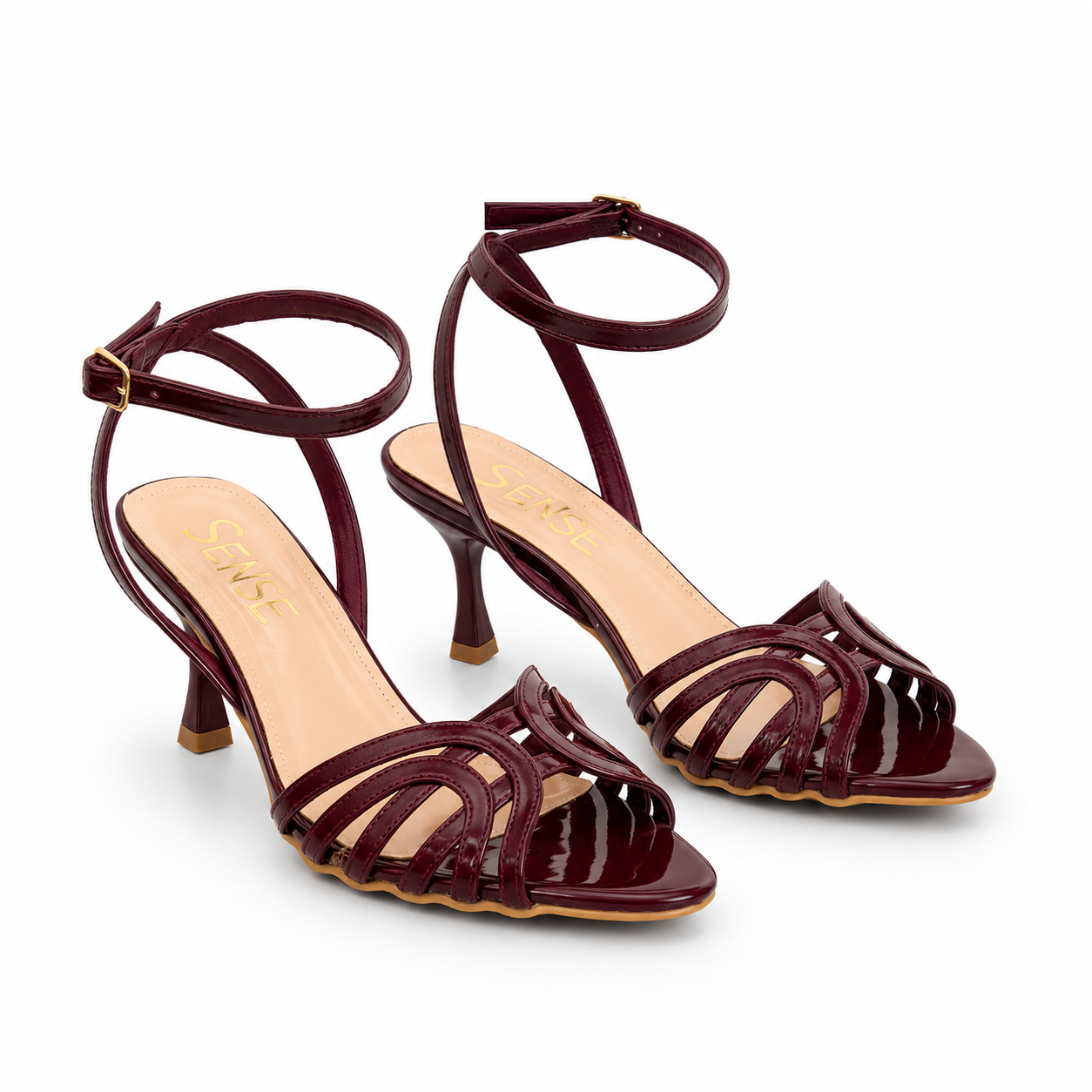 Sandal leather thin heel and overlapping strips SN-823
