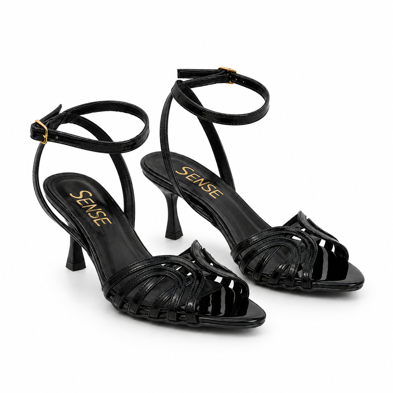 Sandal leather thin heel and overlapping strips SN-823