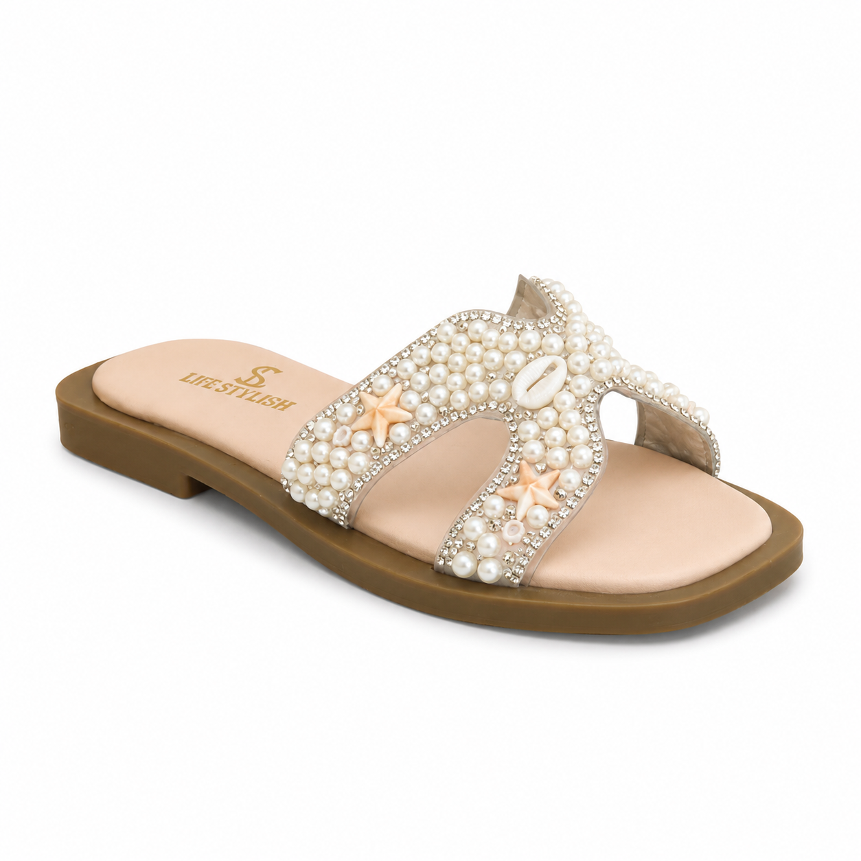 Slipper Flat Leather With Pearl And Stars SL-251